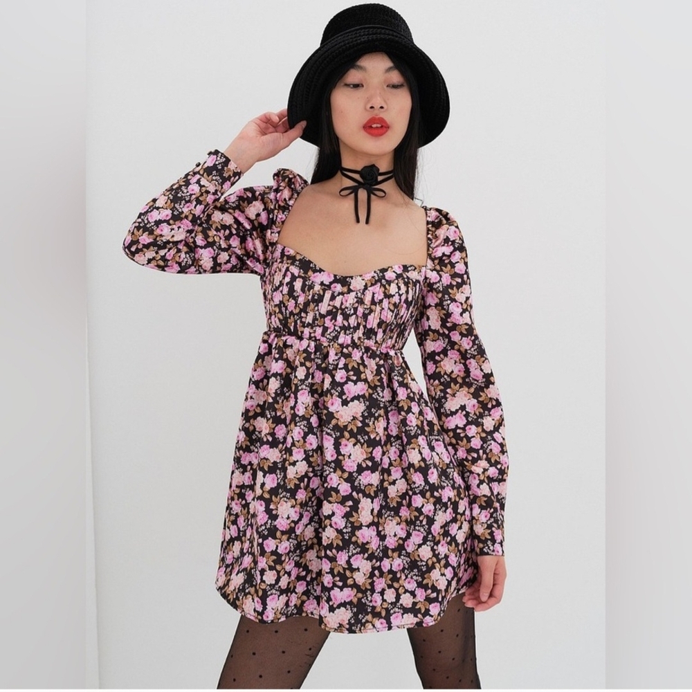 For Love And Lemons Pink Babydoll Dress with Bishop Sleeves‎